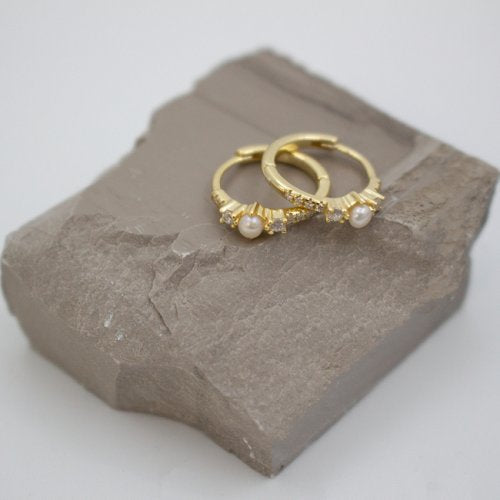 Gold Vermeil Pearl And Cubic Zirconia Hoops