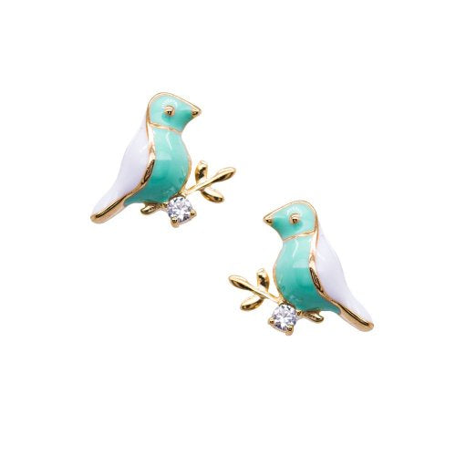 Gold Vermeil Bird Enamel Earrings